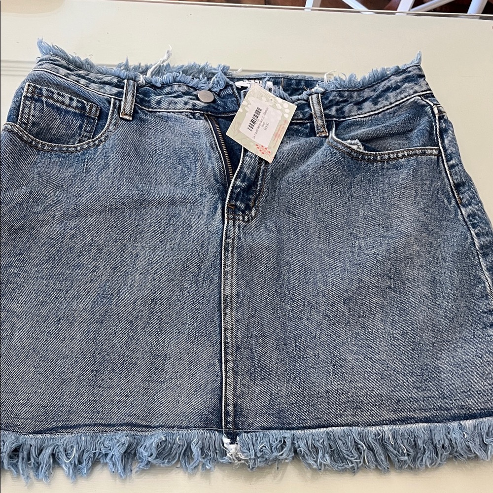 Le Lis Blue Frayed Denim Mini Skirt